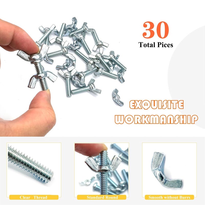 Matrelt 30 Pcs 1/4"-20 x1 Wing Screw Bolts and Wing Nut Kit Butterfly Screws and Nut with Hand Twist Tighten Wing Head Zinc Plated Hardware Fitting Fastenings Assortment Kit - Image 4